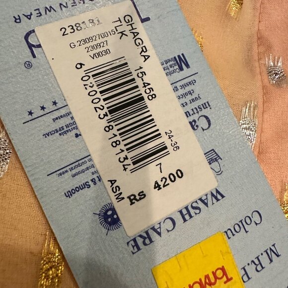 Girls Peach Traditional Embroidered Dress W/ Sheer Sleeves & Gold Detailing Size - Picture 6 of 9